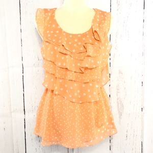 LAUREN CONRAD ORANGE POLKA BLOUSE SZE S
